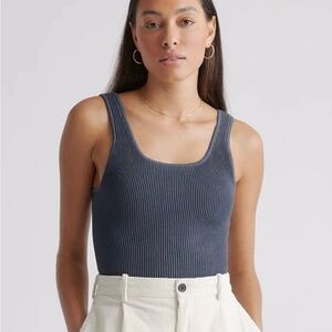 Quince Cropped Square Neck Ribbed Knit Tank Women Large Grey Beachy Casual Work